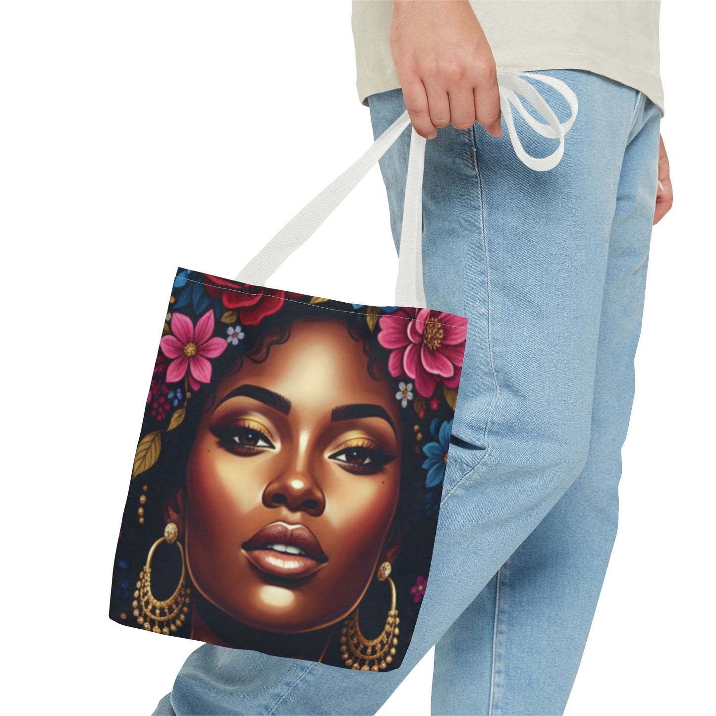 Afro Goddess Floral Tote Bag — Vibrant All-Over Print Shoulder Tote