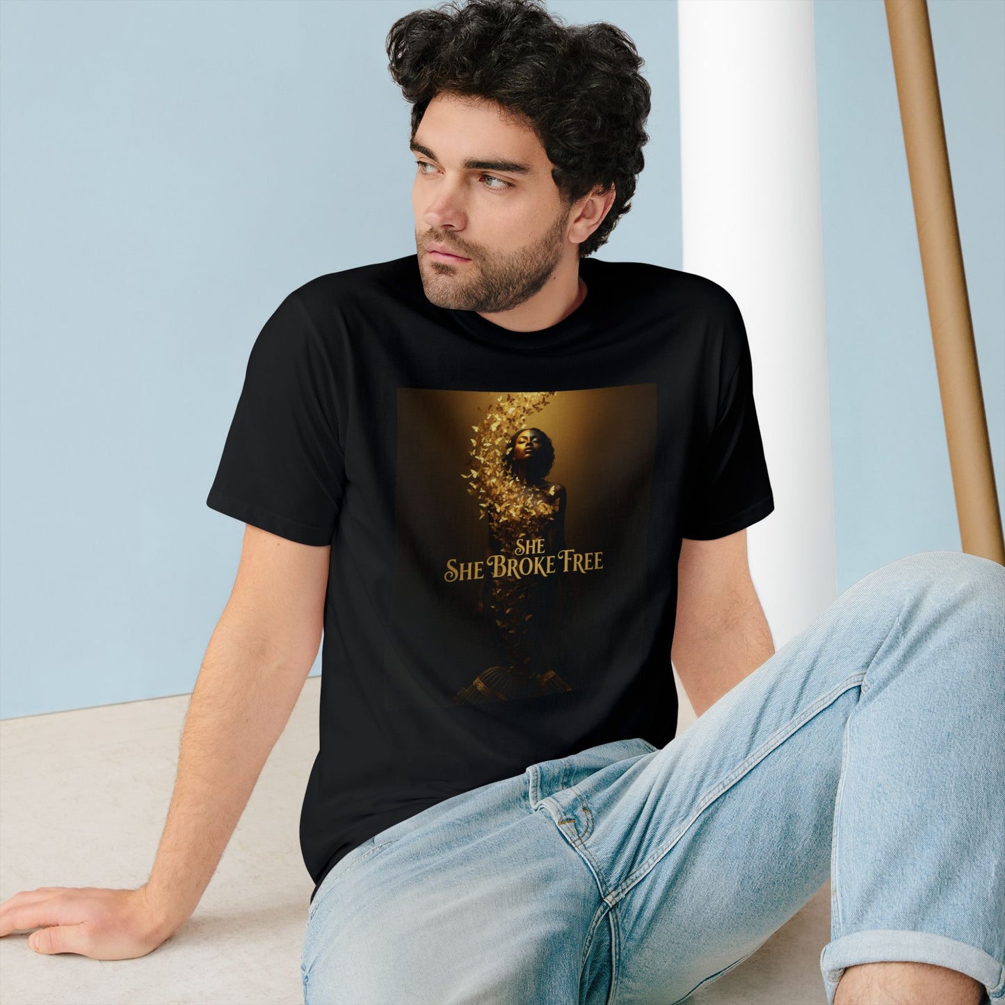She Broke Free Graphic T‑Shirt — Empowerment Art Tee