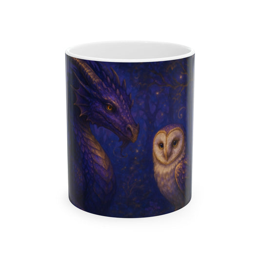 Fantasy Dragon and Owl Ceramic Mug - Magical Gift for Creatives, Coffee Lovers, Fantasy Fans, Unique Art Mug, 11oz & 15oz  Digital Art