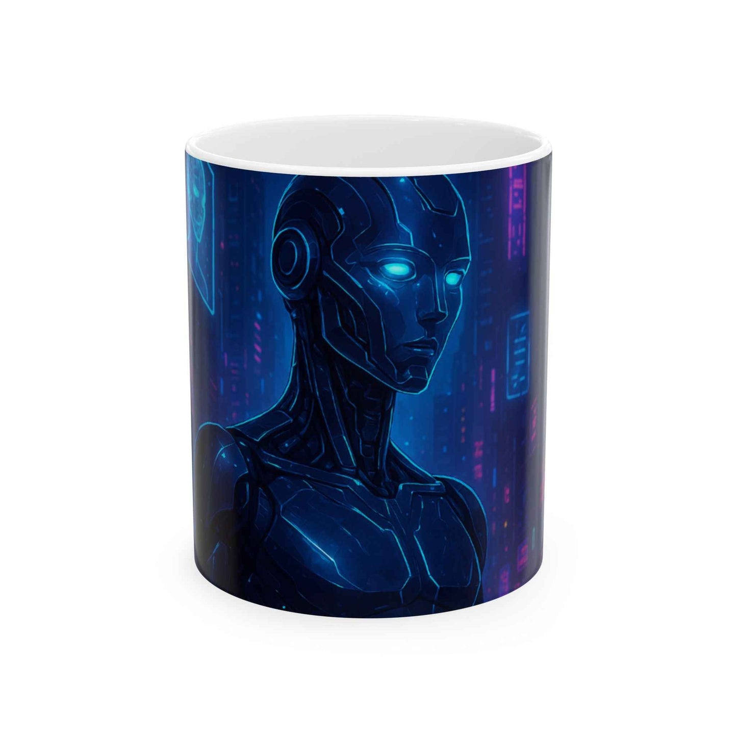 Futuristic Robot Ceramic Mug - Cool Tech Gift for Coffee Lovers, Sci-Fi Mug, Cyberpunk Decor, Blue LED Design, Unique Geeky Gift