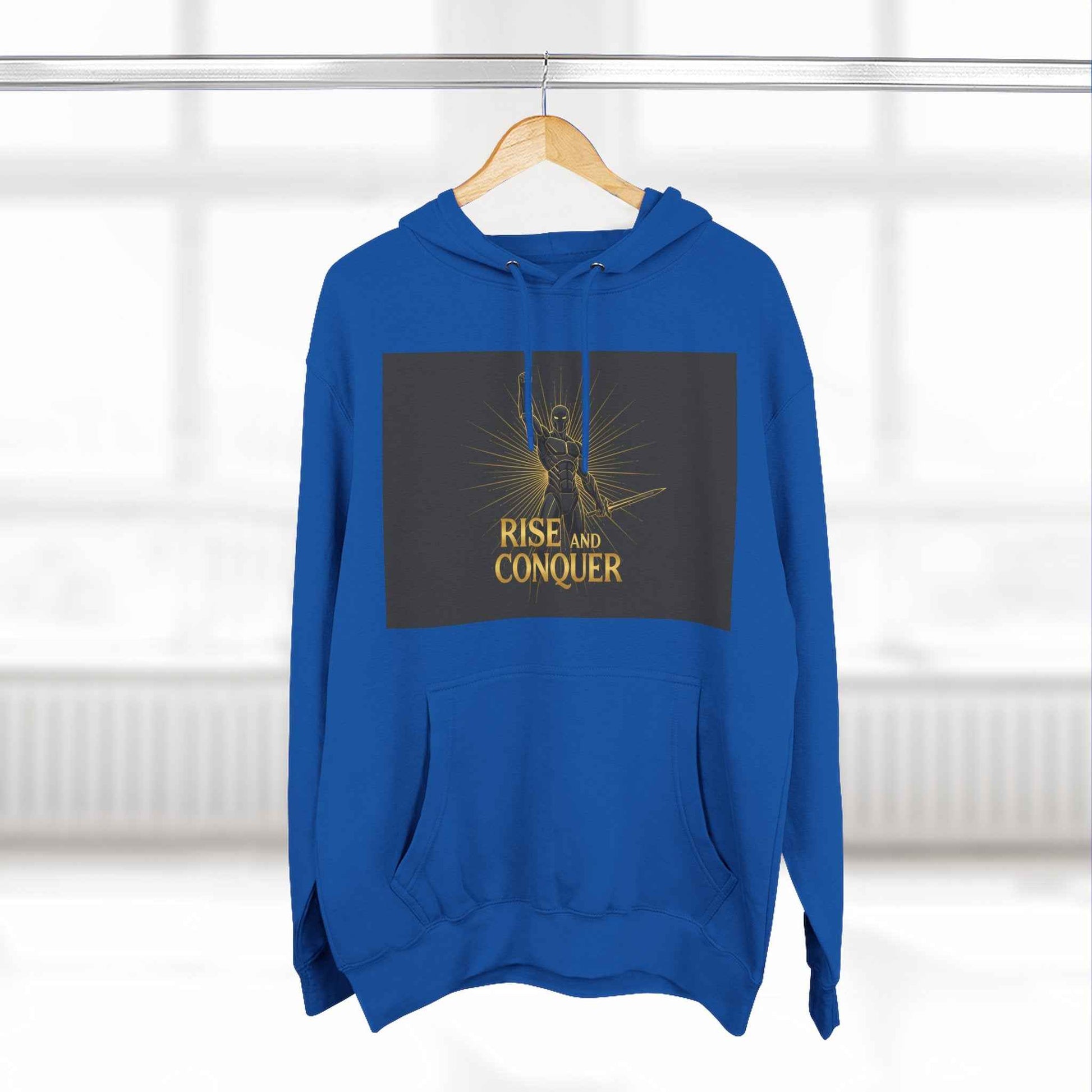Rise and Conquer Hoodie — Motivational Graphic Fleece Pullover