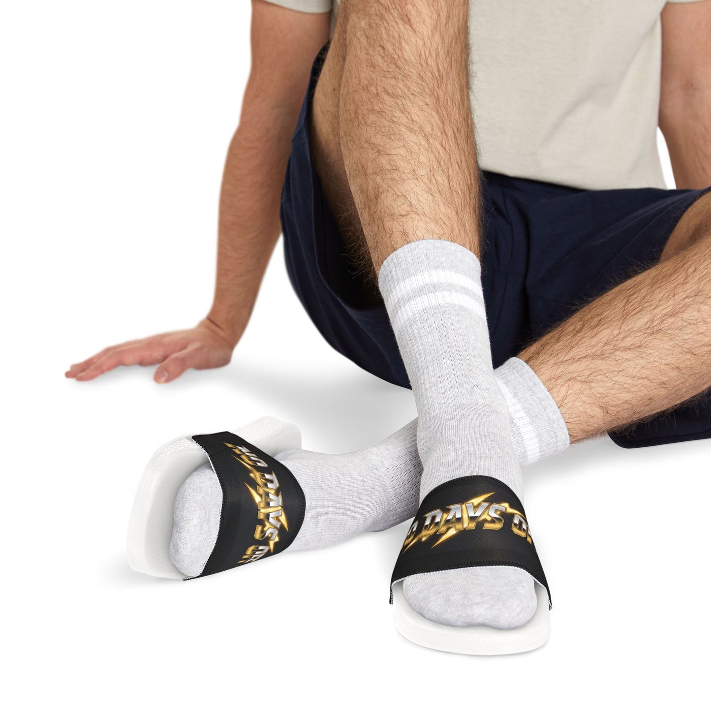 Slide Sandals — "No Savior" Gold Lightning Logo Men’s Removable‑Strap Slides