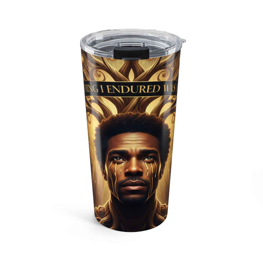 20oz Inspirational Tumbler — "I Endured" Black Man Portrait, Gold Regal Design