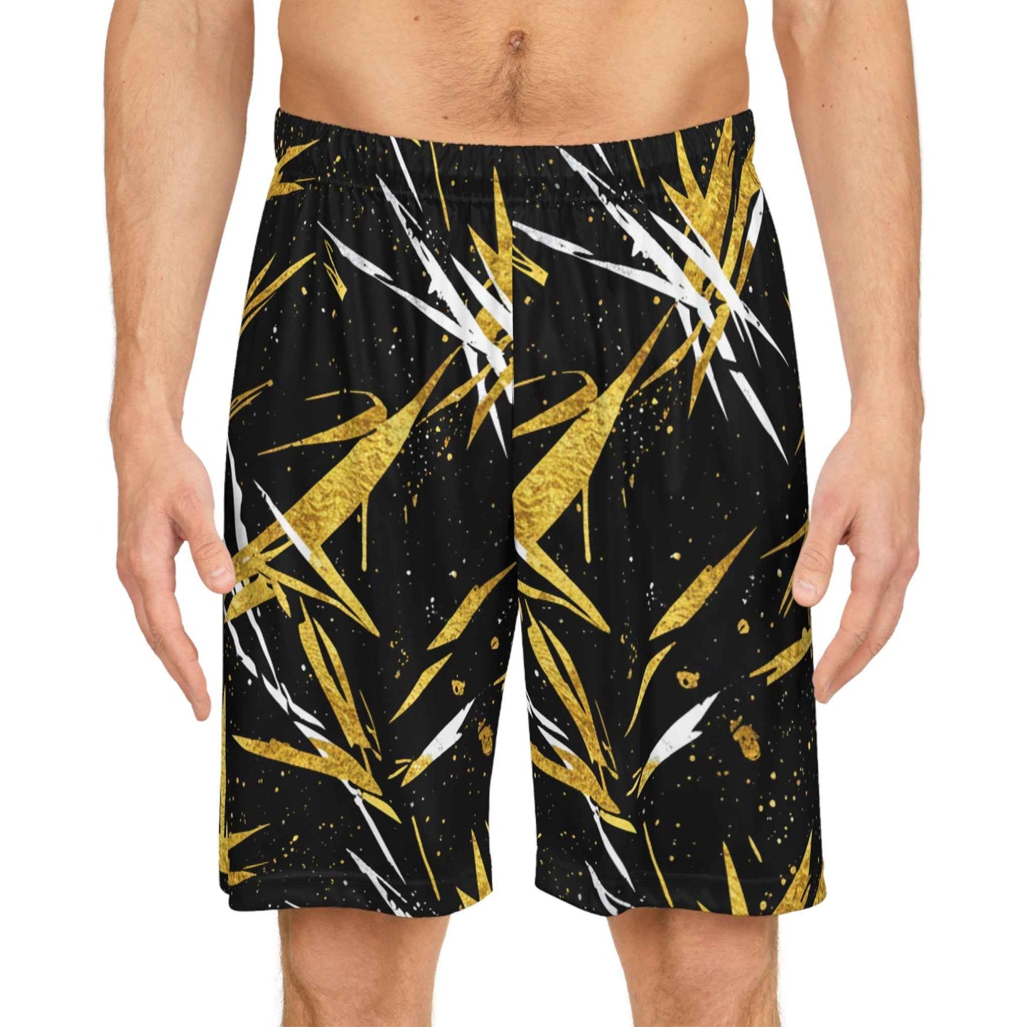 Graphic Basketball Shorts — Black & Gold Abstract Athletic Shorts