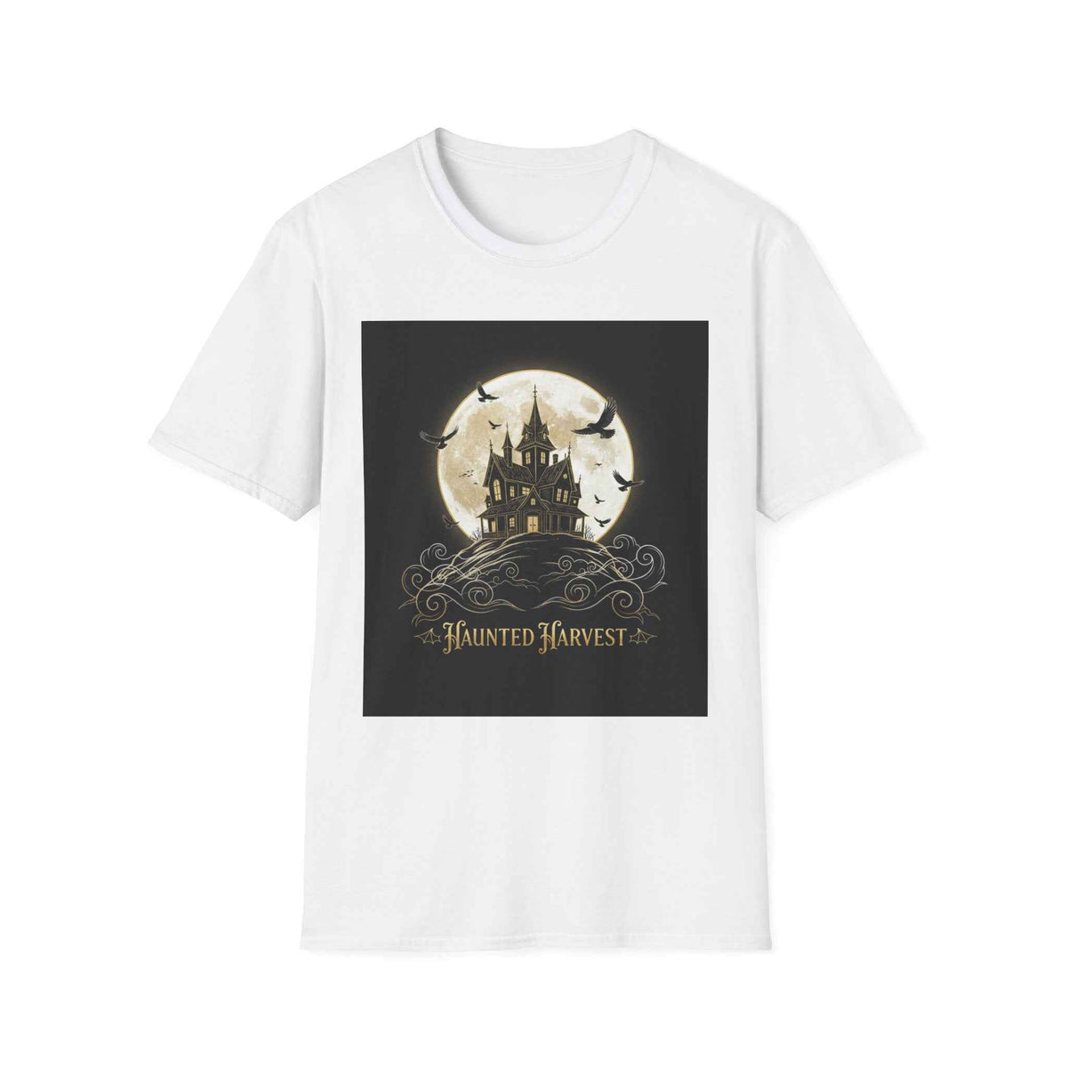 Haunted Harvest T-Shirt — Spooky Castle Moon Halloween Tee