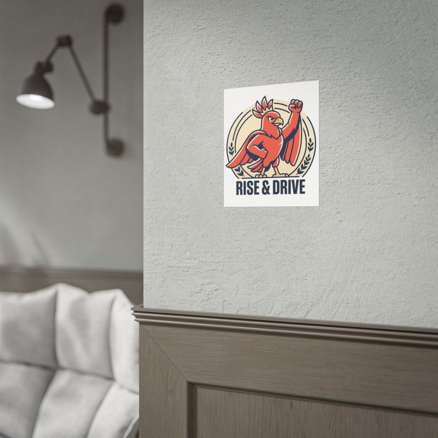 Rise & Drive Poster — Motivational Rooster Wall Art (Rolled Poster)