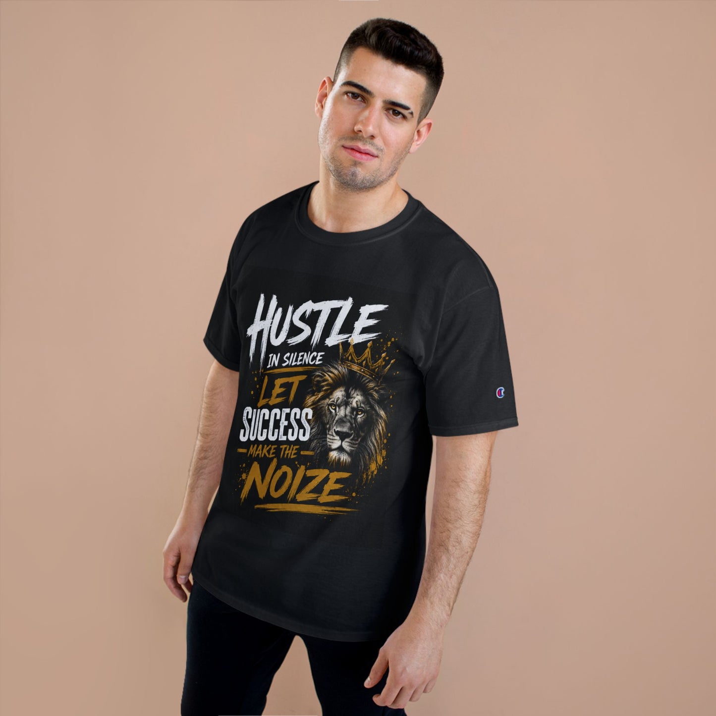 Hustle in Silence Lion T-Shirt — Let Success Make the Noise Motivational Tee