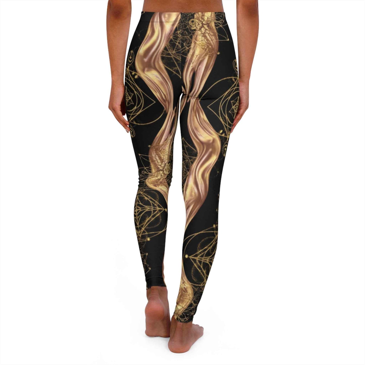 Gold Swirl Pattern Leggings — Women's Elegant All-Over Print Yoga Leggings