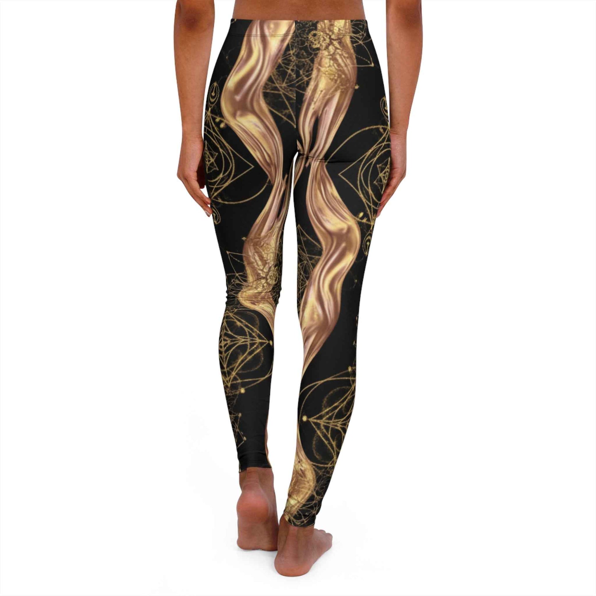 Gold Swirl Pattern Leggings — Women's Elegant All-Over Print Yoga Leggings