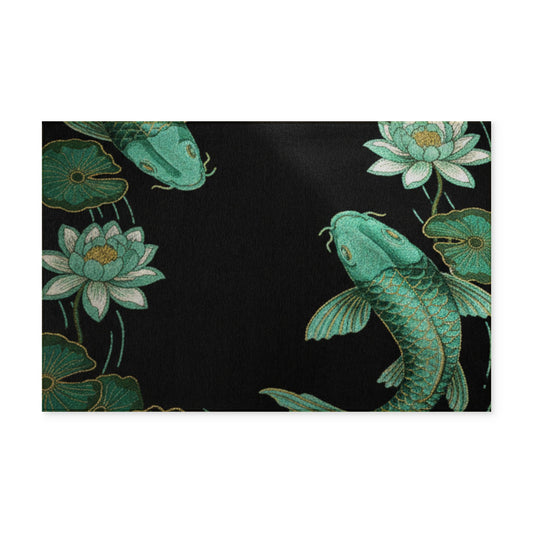 Koi Pond Washable Rug — Teal Koi & Lotus Floral Doormat