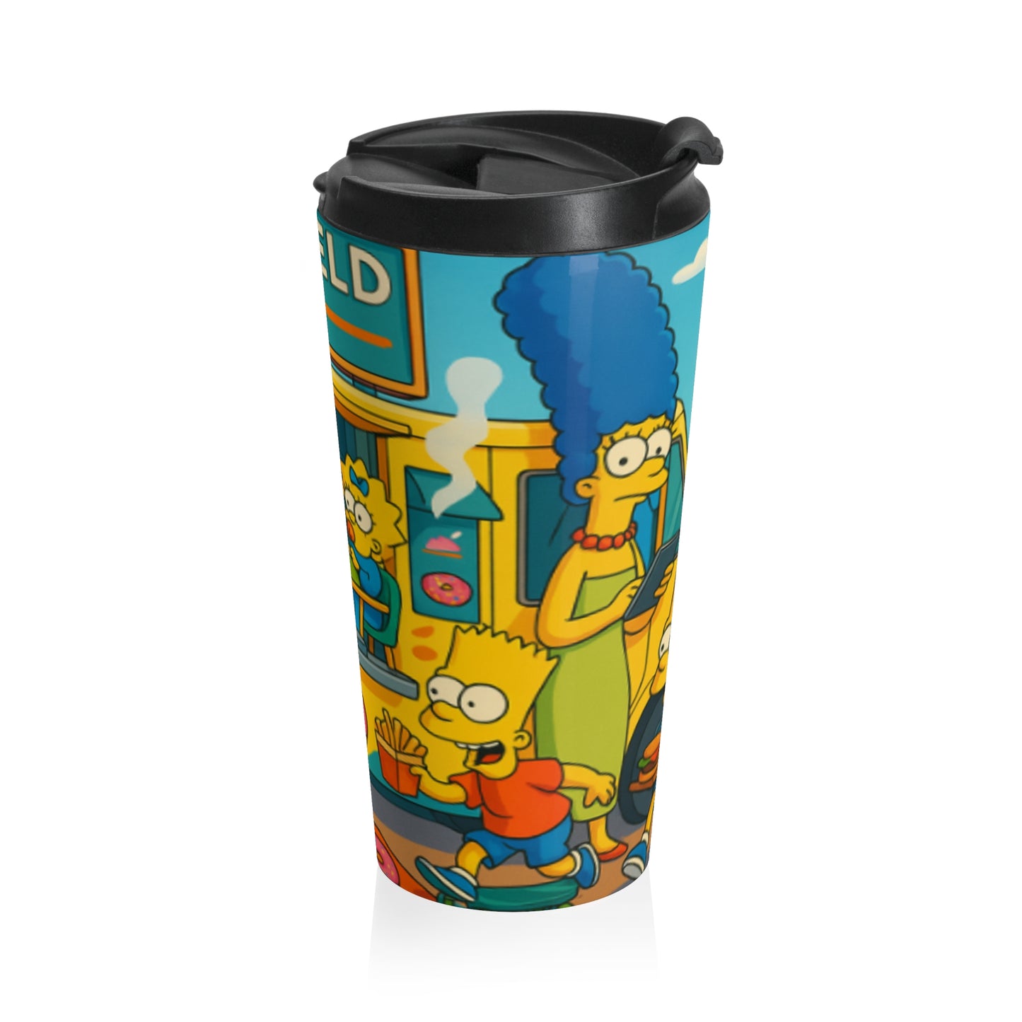 Funny Cartoon Travel Mug, Stainless Steel Coffee Tumbler, Gift for Simpsons Fans, Food Truck Lovers, Travel Coffee Cup
