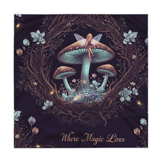 Magical Fairy Mushroom Tablecloth — "Where Magic Lives" Fantasy Woodland Table Cover