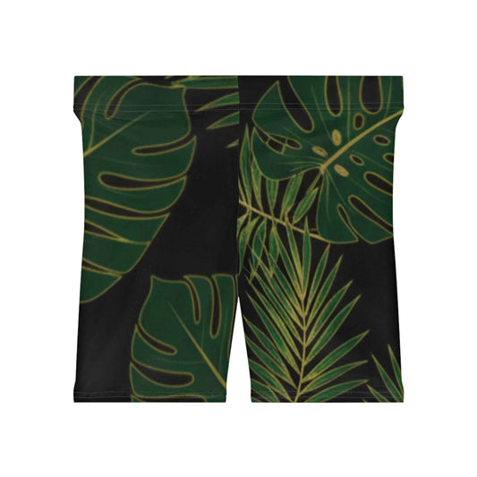 Tropical Monstera Biker Shorts — Green Leaf Fitness Shorts
