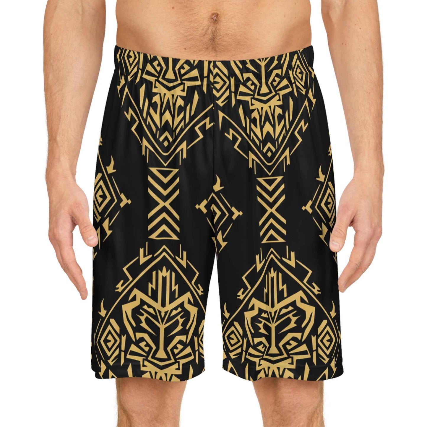 Basketball Shorts — Gold Tribal Lion AOP Athletic Shorts