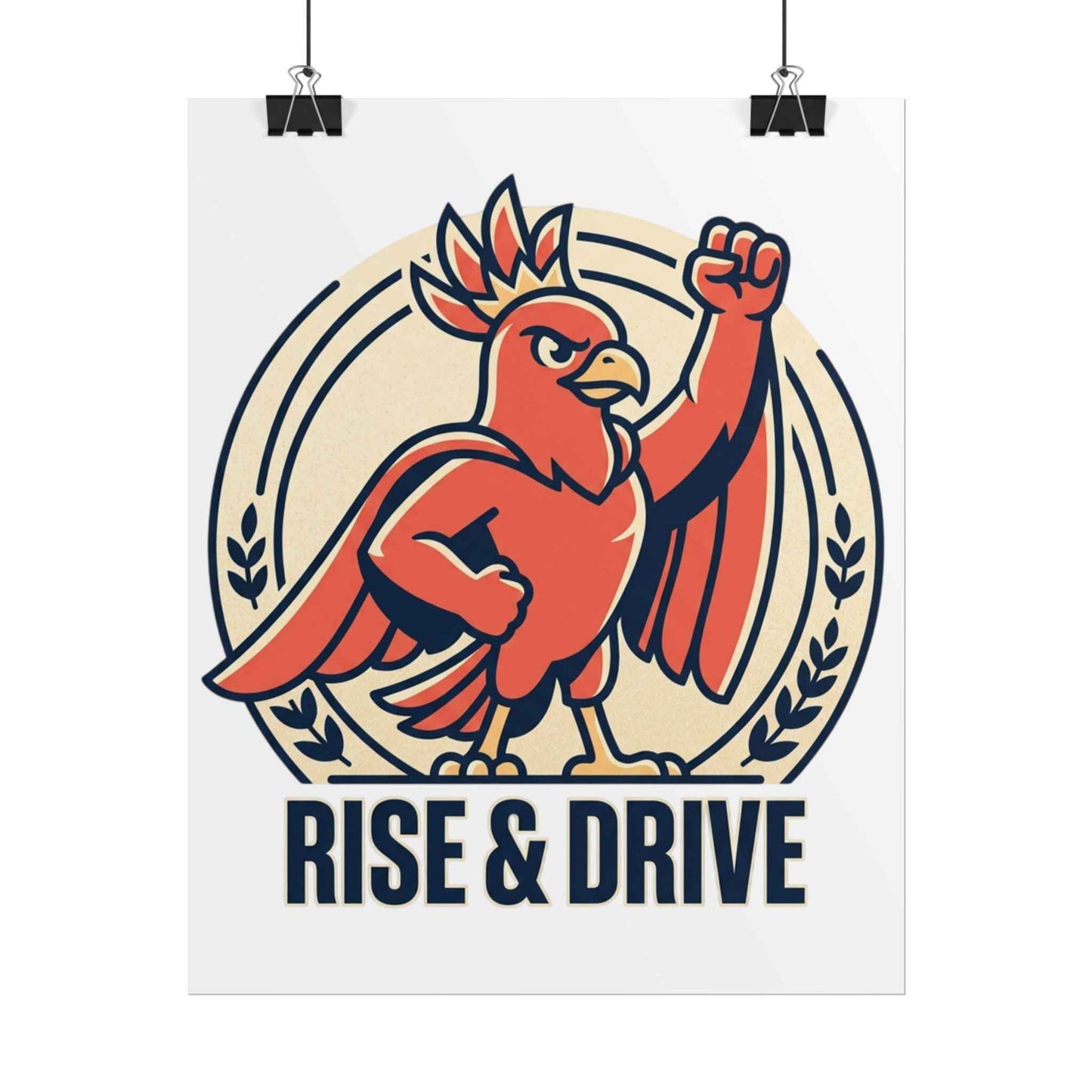 Rise & Drive Poster — Motivational Rooster Wall Art (Rolled Poster)