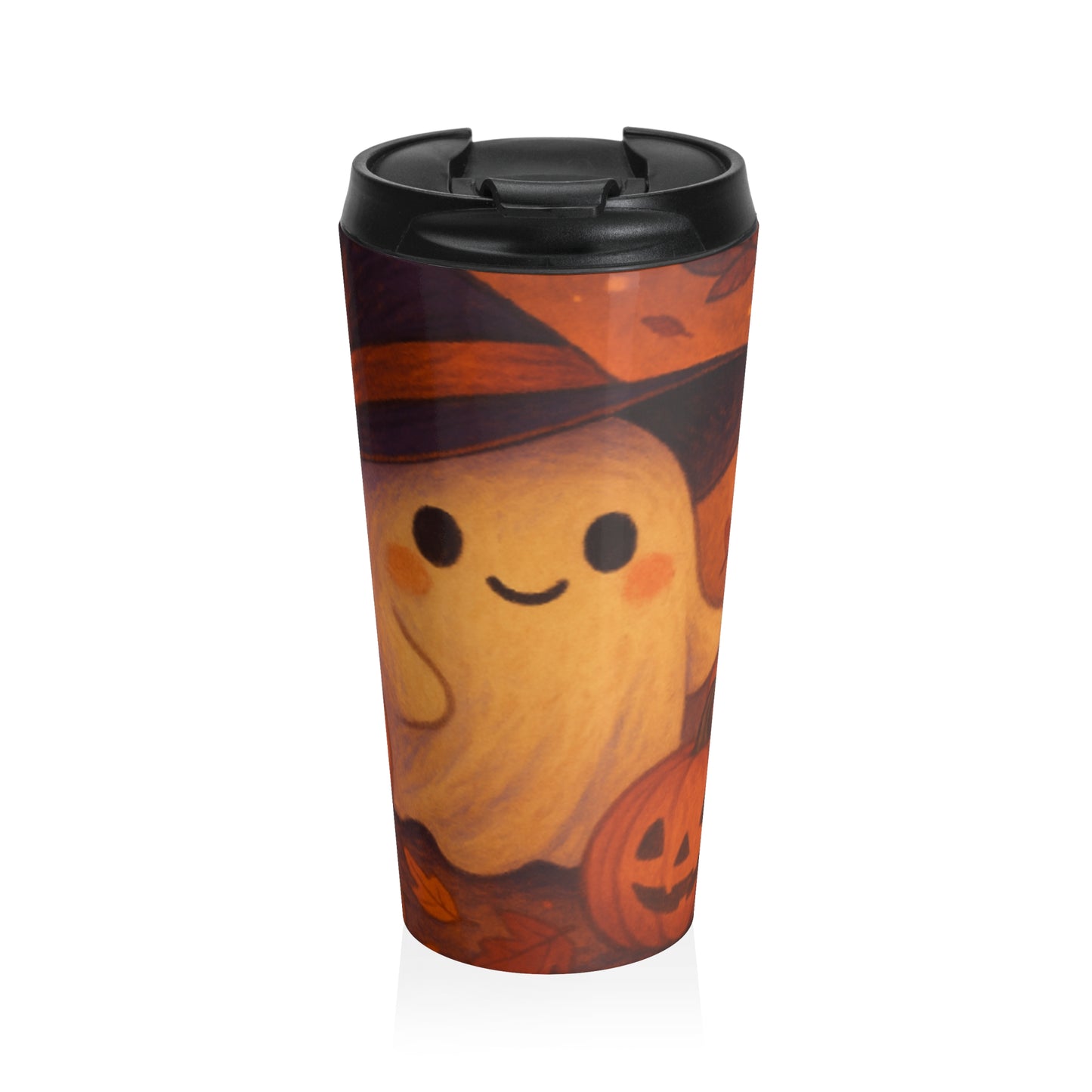 Halloween-Themed Travel Mug, Cute Ghost and Pumpkin Design, Perfect for Fall, Halloween Decor, Gifting, Coffee Lovers
