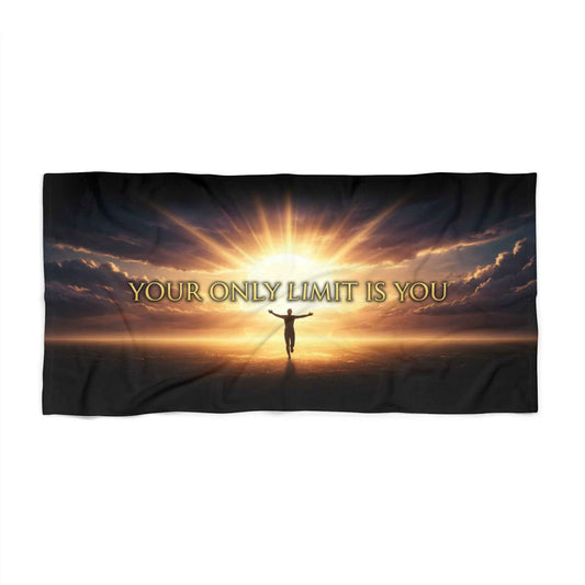 Inspirational Beach Towel — "Your Only Limit Is You" Sunrise Motivational Design