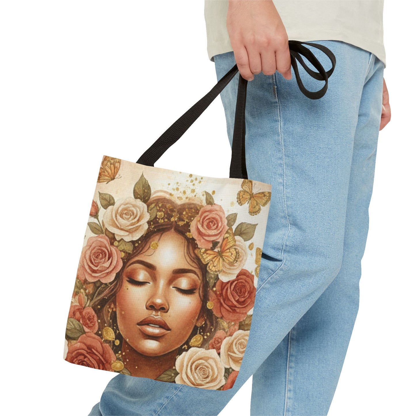Floral Crown Goddess Tote Bag – Boho Floral Portrait AOP Tote