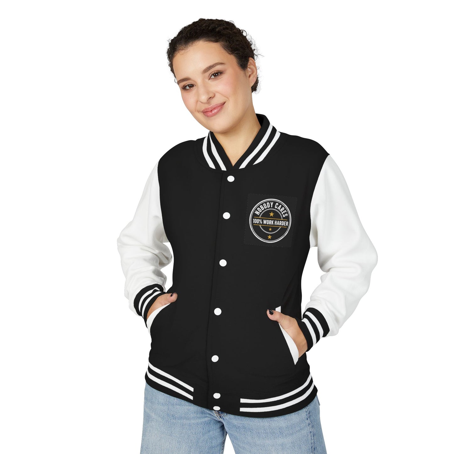 Letterman Jacket — "Nobody Cares, 100% Work Harder" Motivational Varsity Coat