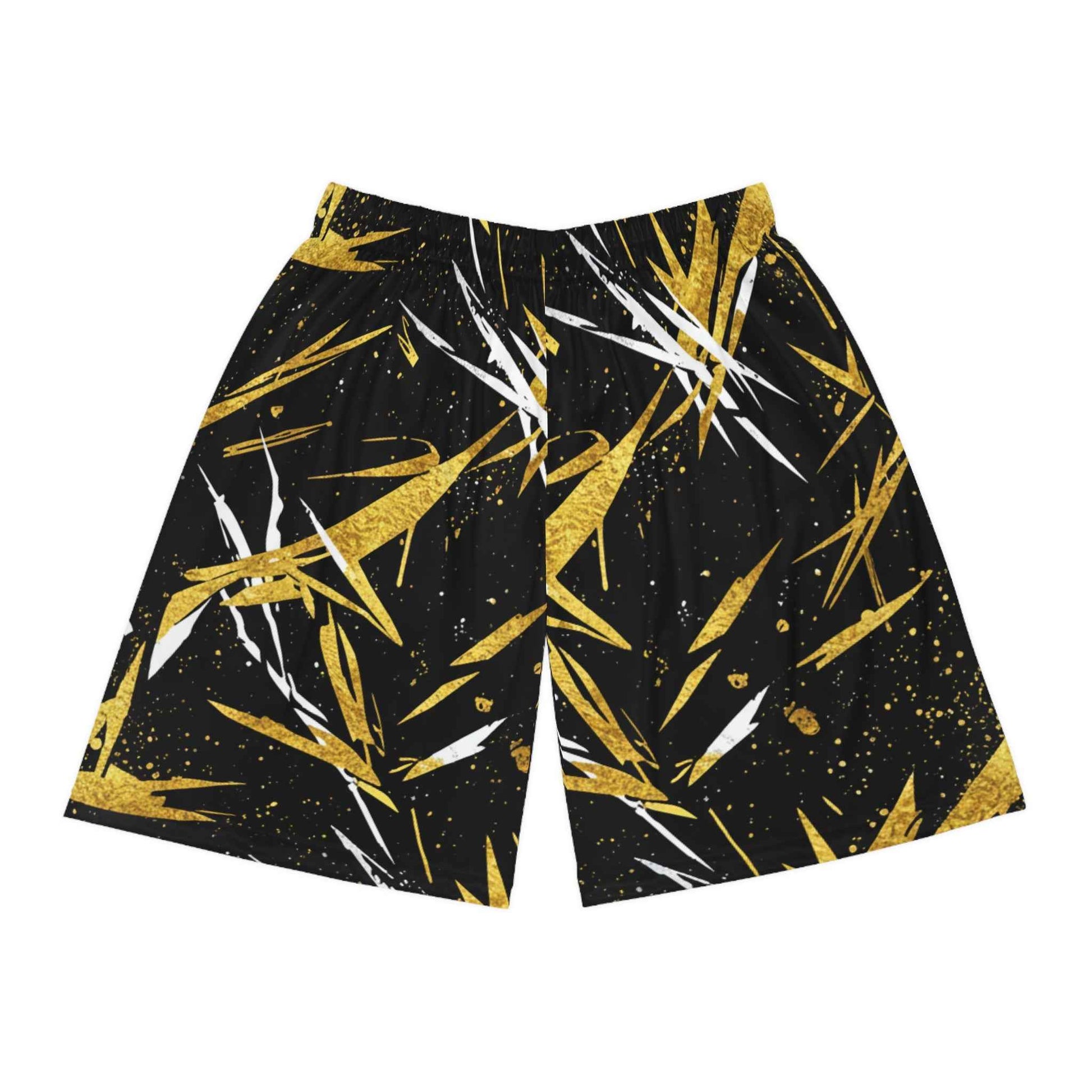 Graphic Basketball Shorts — Black & Gold Abstract Athletic Shorts