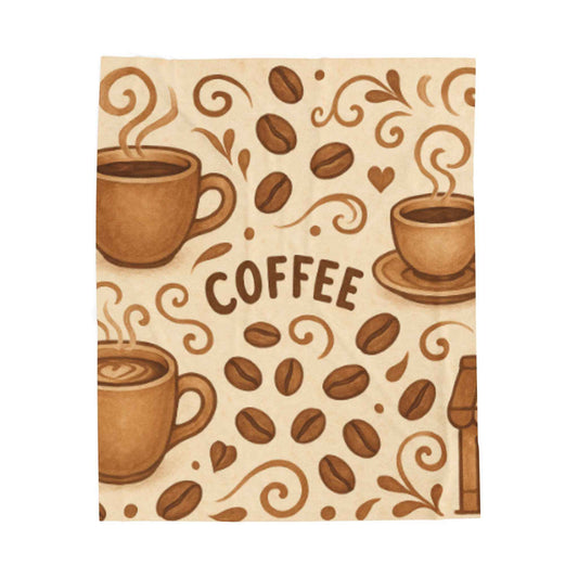 Cozy Coffee Velveteen Plush Blanket - Perfect for Home Decor, Gift for Coffee Lovers, Autumn Evenings, Warmth and Comfort