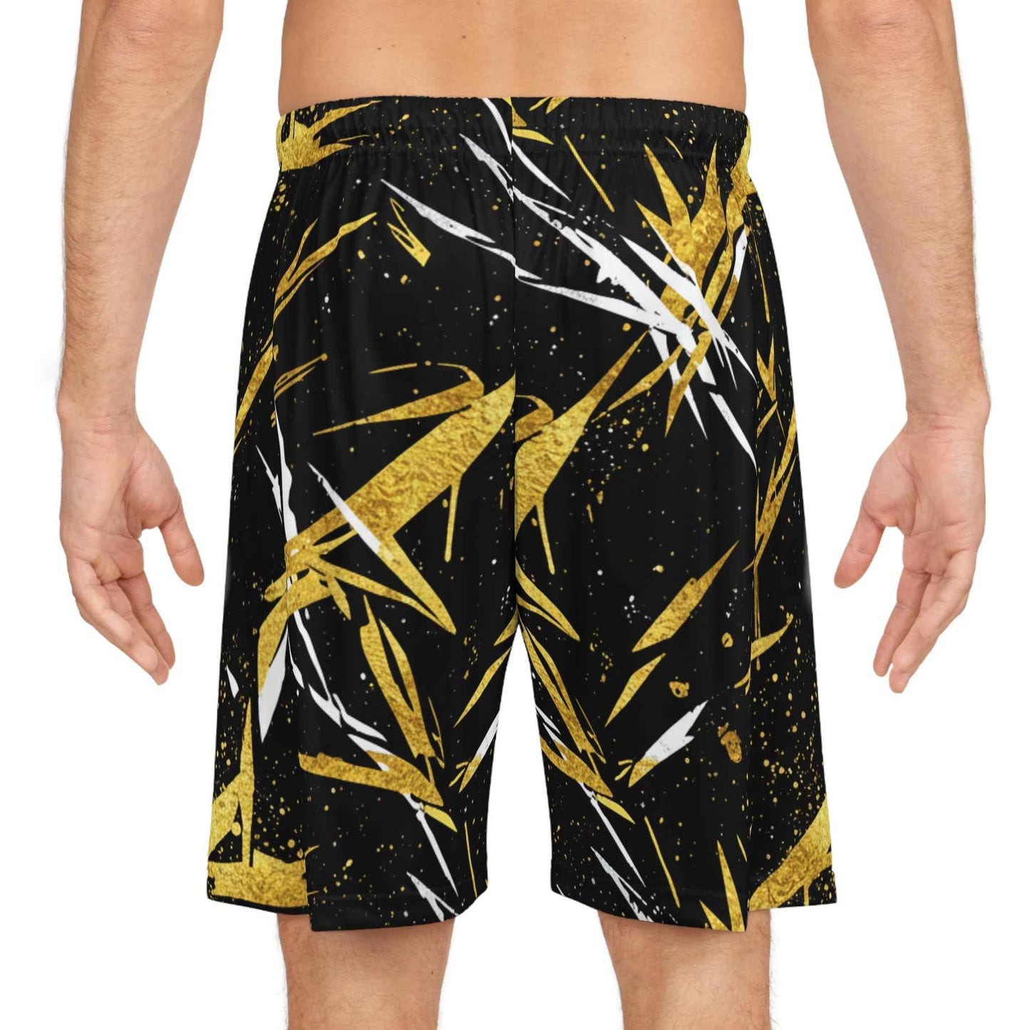 Graphic Basketball Shorts — Black & Gold Abstract Athletic Shorts