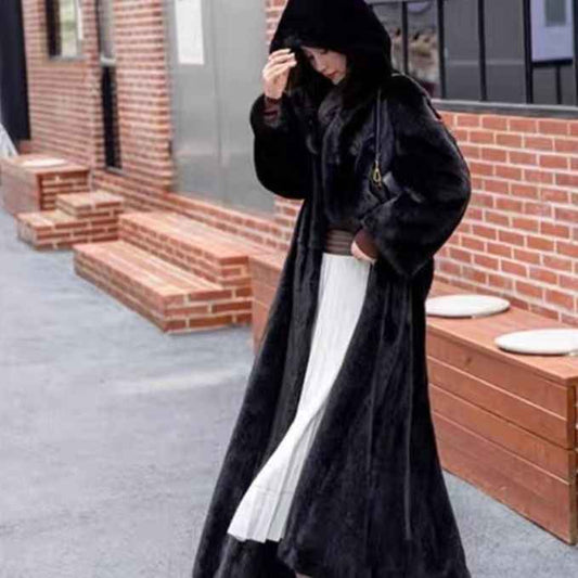 Womens Relaxed-fit Faux Mink Coat