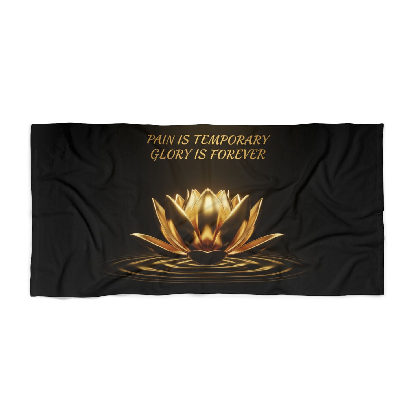 Beach Towel — Golden Lotus Design with "Pain Is Temporary, Glory Is Forever" Inspirational Quote