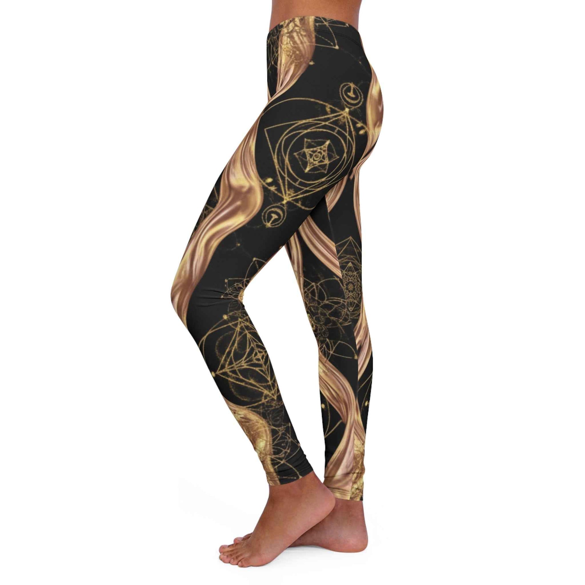 Gold Swirl Pattern Leggings — Women's Elegant All-Over Print Yoga Leggings