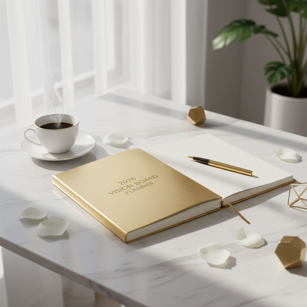 2026 Vision Board Planner - Digital Download | Gold Minimalist Goal Setting Kit