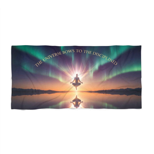 Meditation Sunset Beach Towel — "The Universe Bows to the Disciplined" Spiritual Yoga Towel