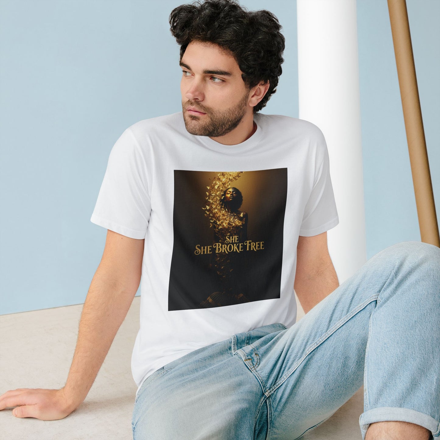 She Broke Free Graphic T‑Shirt — Empowerment Art Tee