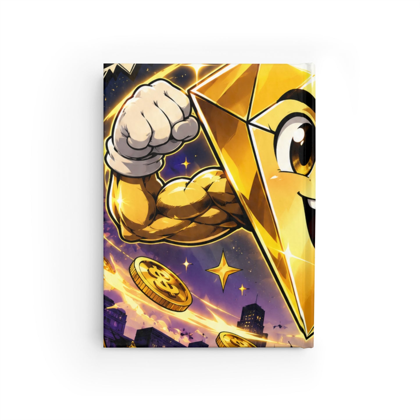 Crypto Mascot Gold Journal — Ruled Lined Notebook with Energetic Gem Character