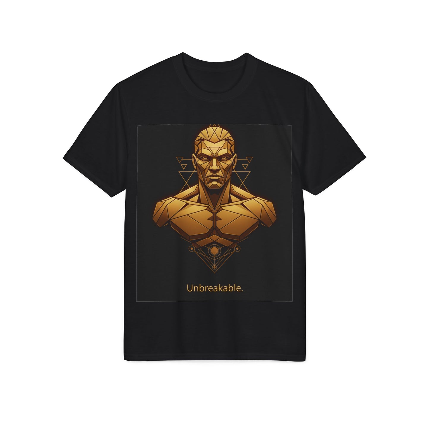 Unbreakable Geometric Warrior T-Shirt — Bold Gold Bust Graphic