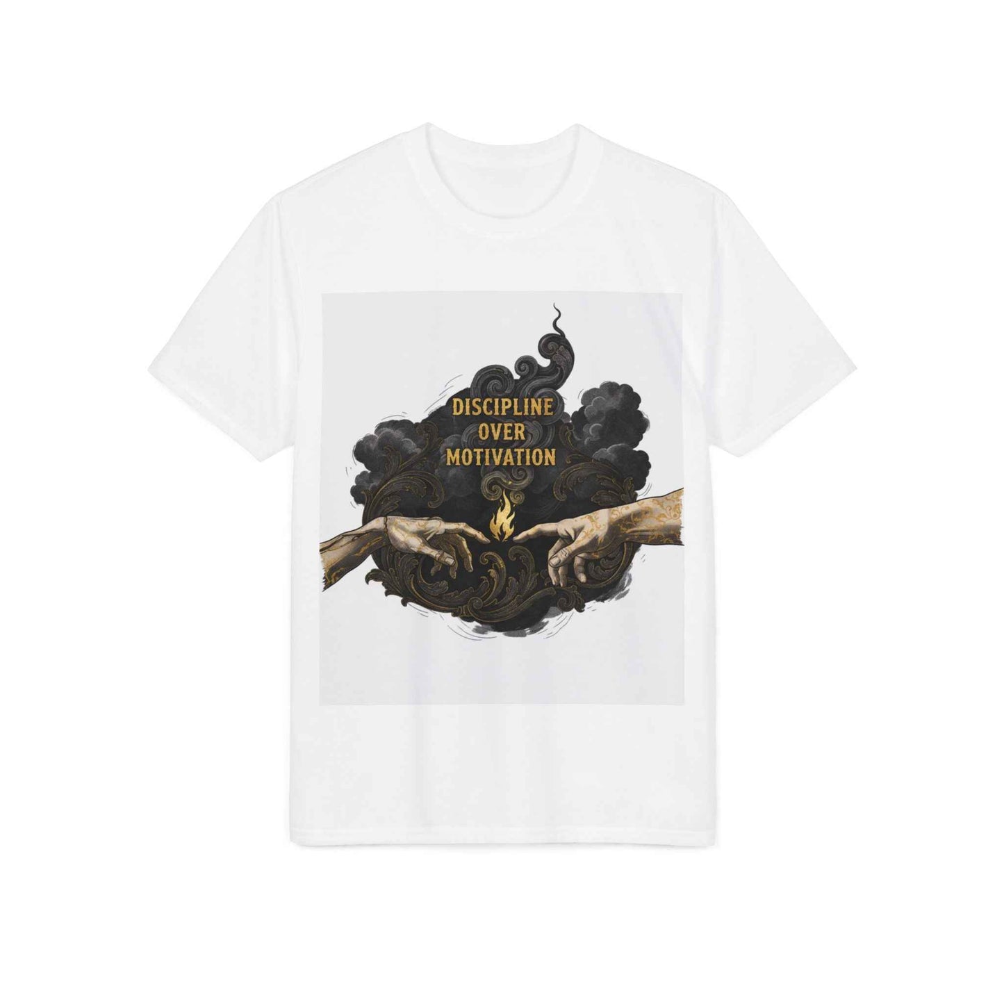 Discipline Over Motivation T-Shirt — Motivational Gym Tee with Artistic Hands Design