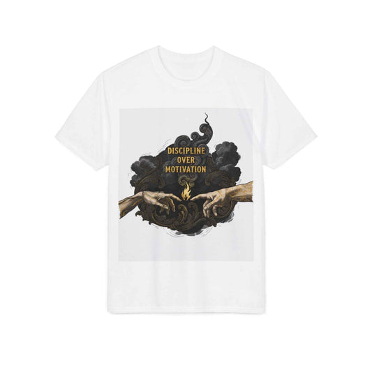 Discipline Over Motivation T-Shirt — Motivational Gym Tee with Artistic Hands Design