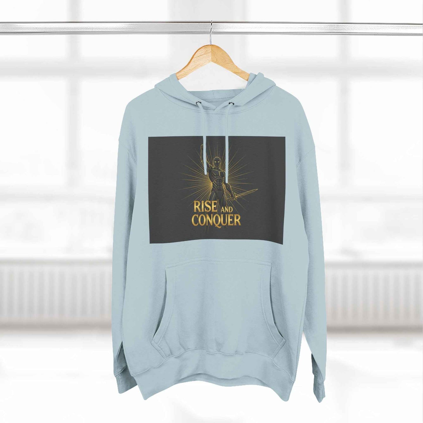 Rise and Conquer Hoodie — Motivational Graphic Fleece Pullover