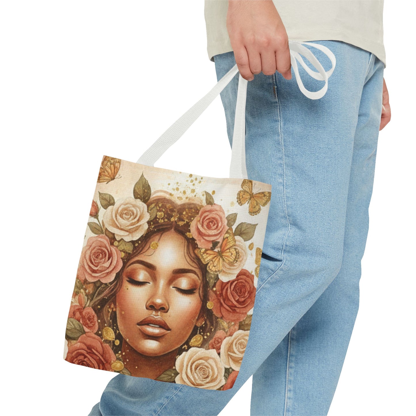 Floral Crown Goddess Tote Bag – Boho Floral Portrait AOP Tote