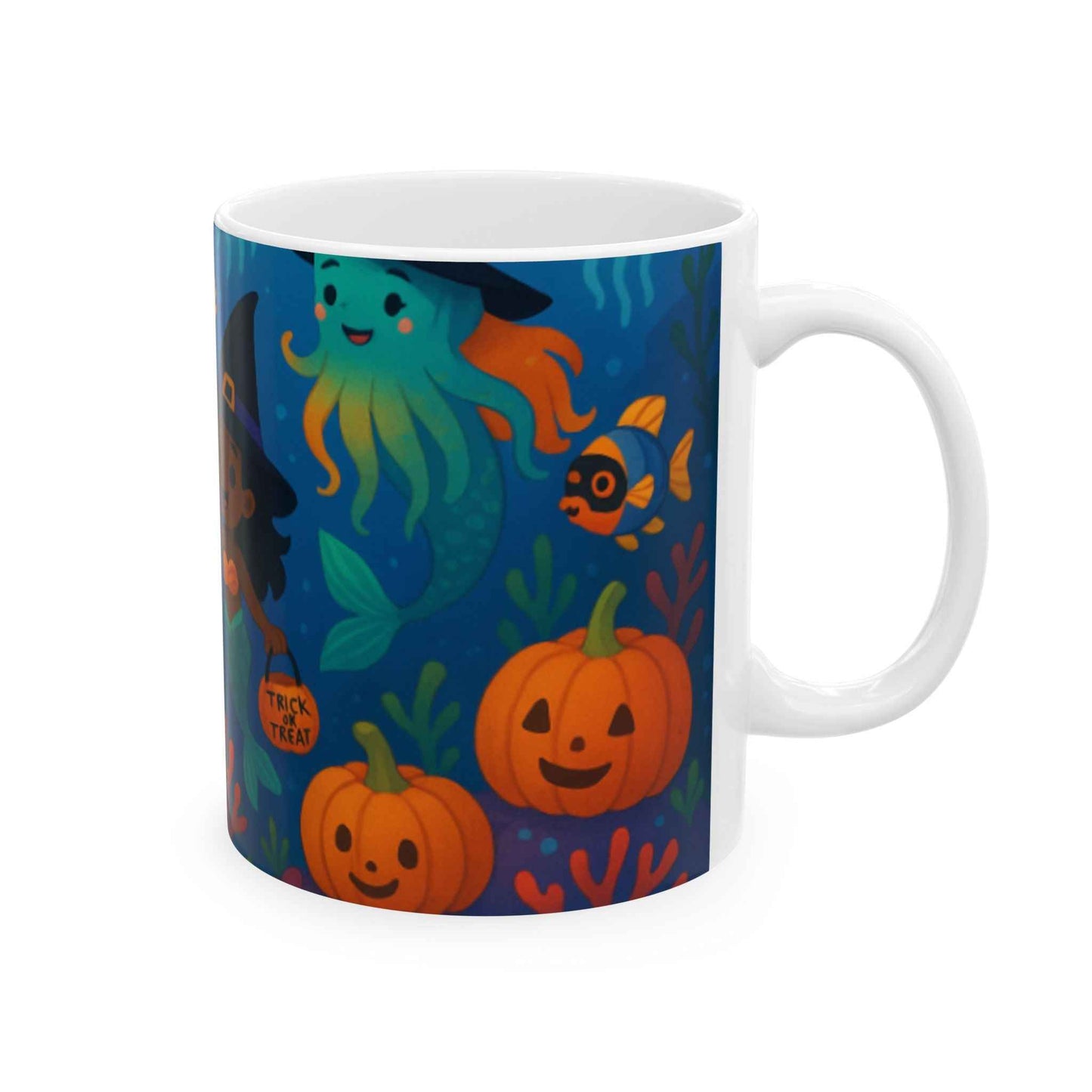 Enchanting Halloween Mermaid Mug - Fall Decor, Gift for Best Friends, Cute Coffee Cup, Pumpkins, Ocean Vibes, Fun Collectible
