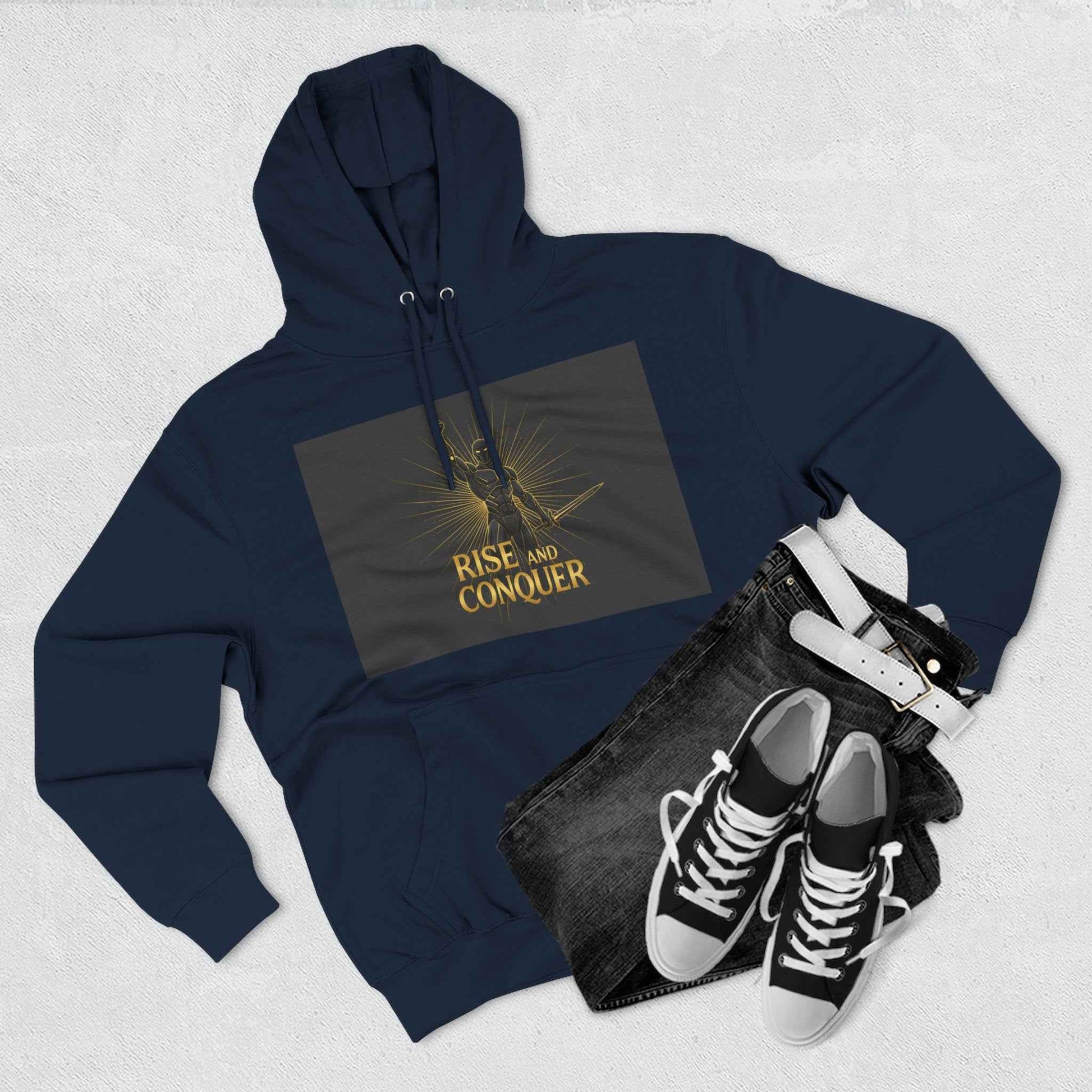 Rise and Conquer Hoodie — Motivational Graphic Fleece Pullover