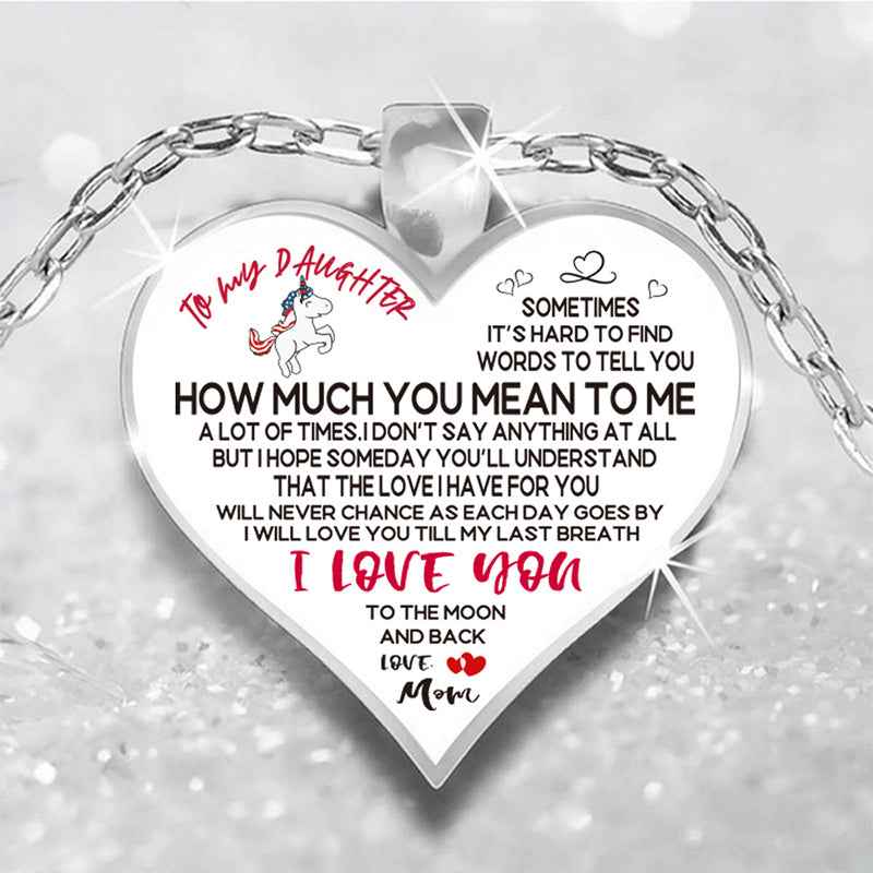 Cute Cartoon Unicorn Love Mom To My Daughter Inspirational Necklace For Girls