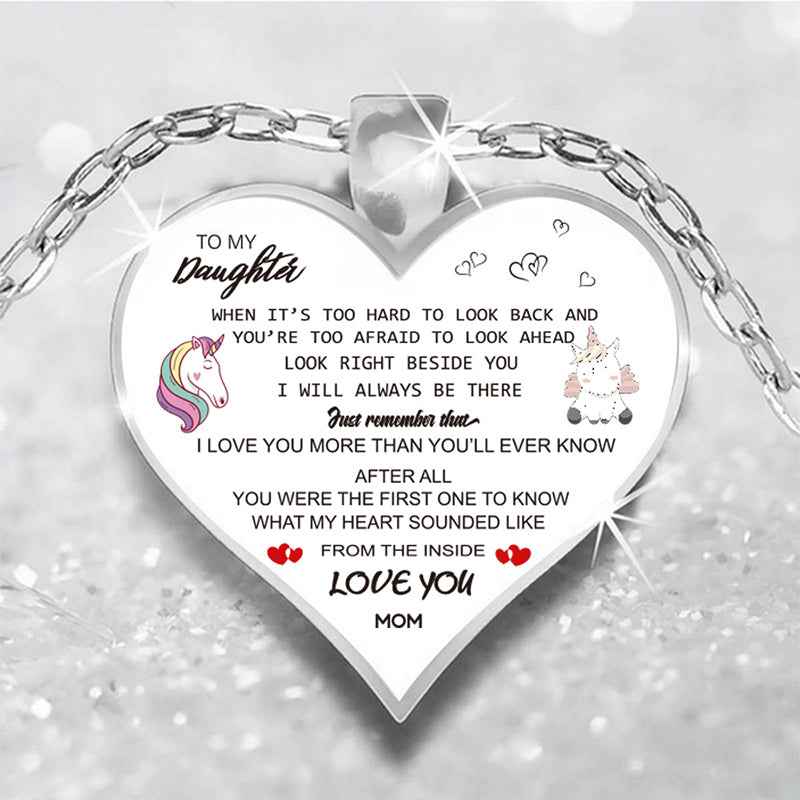 Cute Cartoon Unicorn Love Mom To My Daughter Inspirational Necklace For Girls