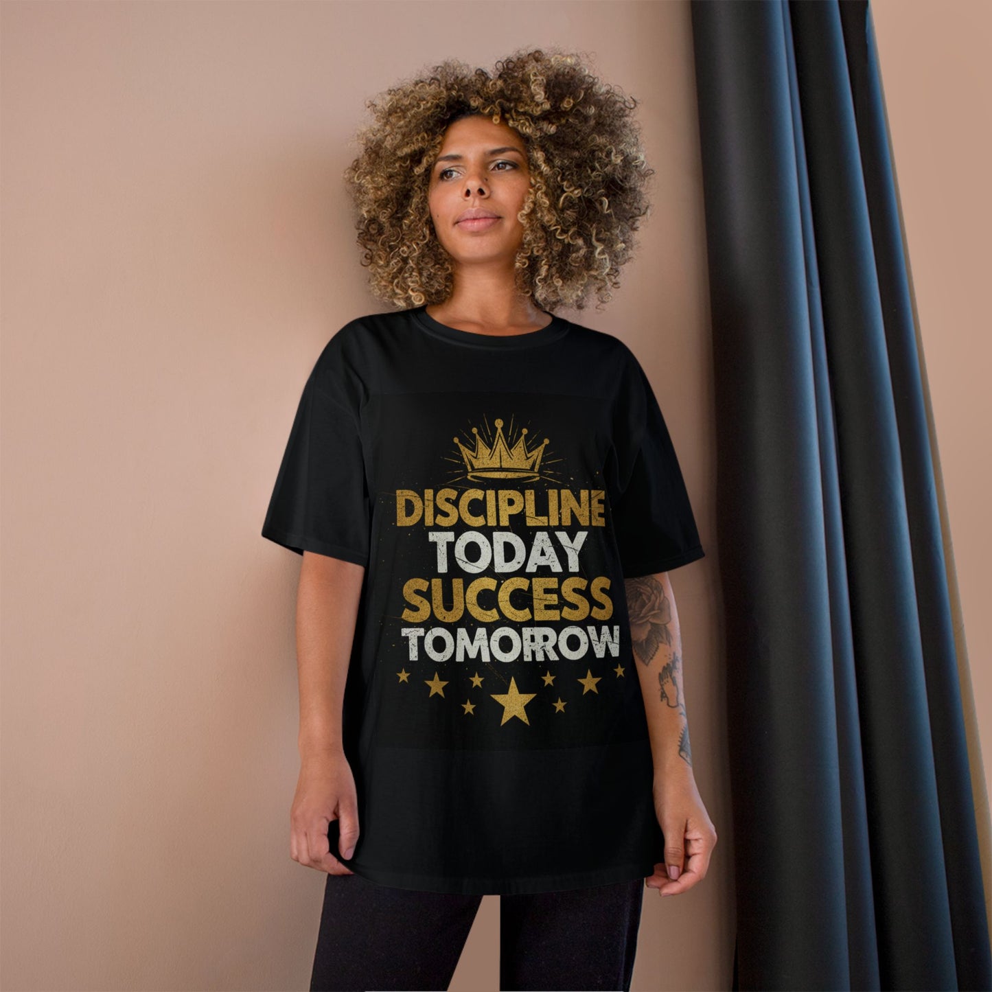 Discipline Today Success Tomorrow T-Shirt — Motivational Champion Tee with Gold Crown