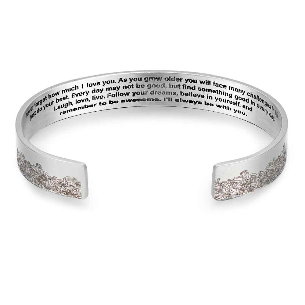 Engraved Inspiration Message Waves Cuff Bangle Stainless Steel Bracelet