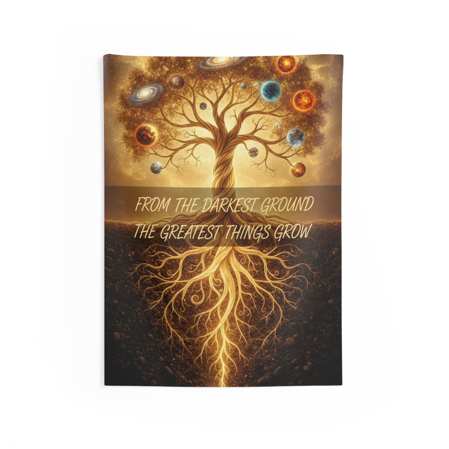 Tree of Life Tapestry — “From the Darkest Ground the Greatest Things Grow” Inspirational Wall Hanging