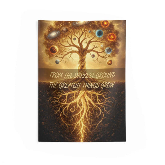 Tree of Life Tapestry — “From the Darkest Ground the Greatest Things Grow” Inspirational Wall Hanging