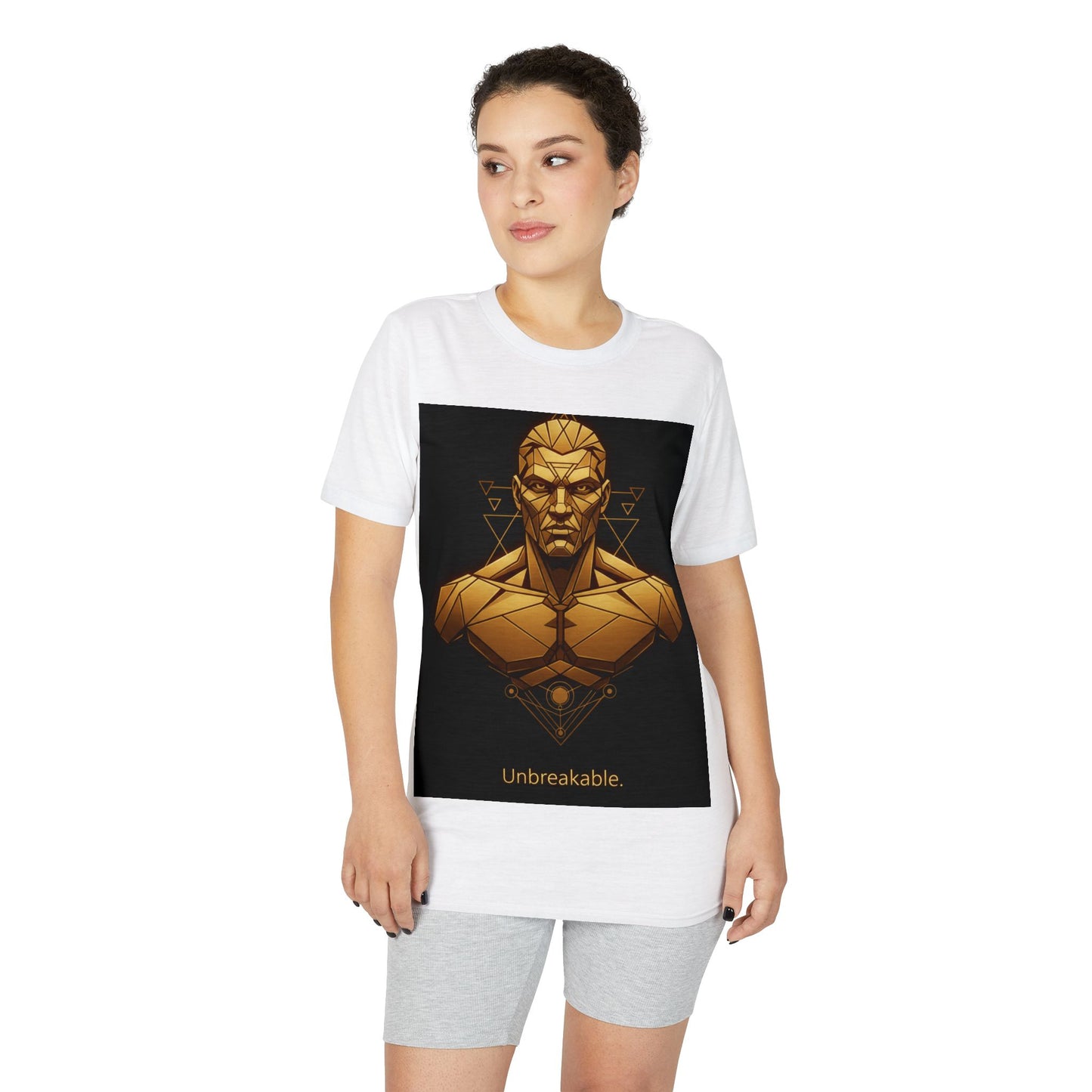 Unbreakable Geometric Warrior T-Shirt — Bold Gold Bust Graphic