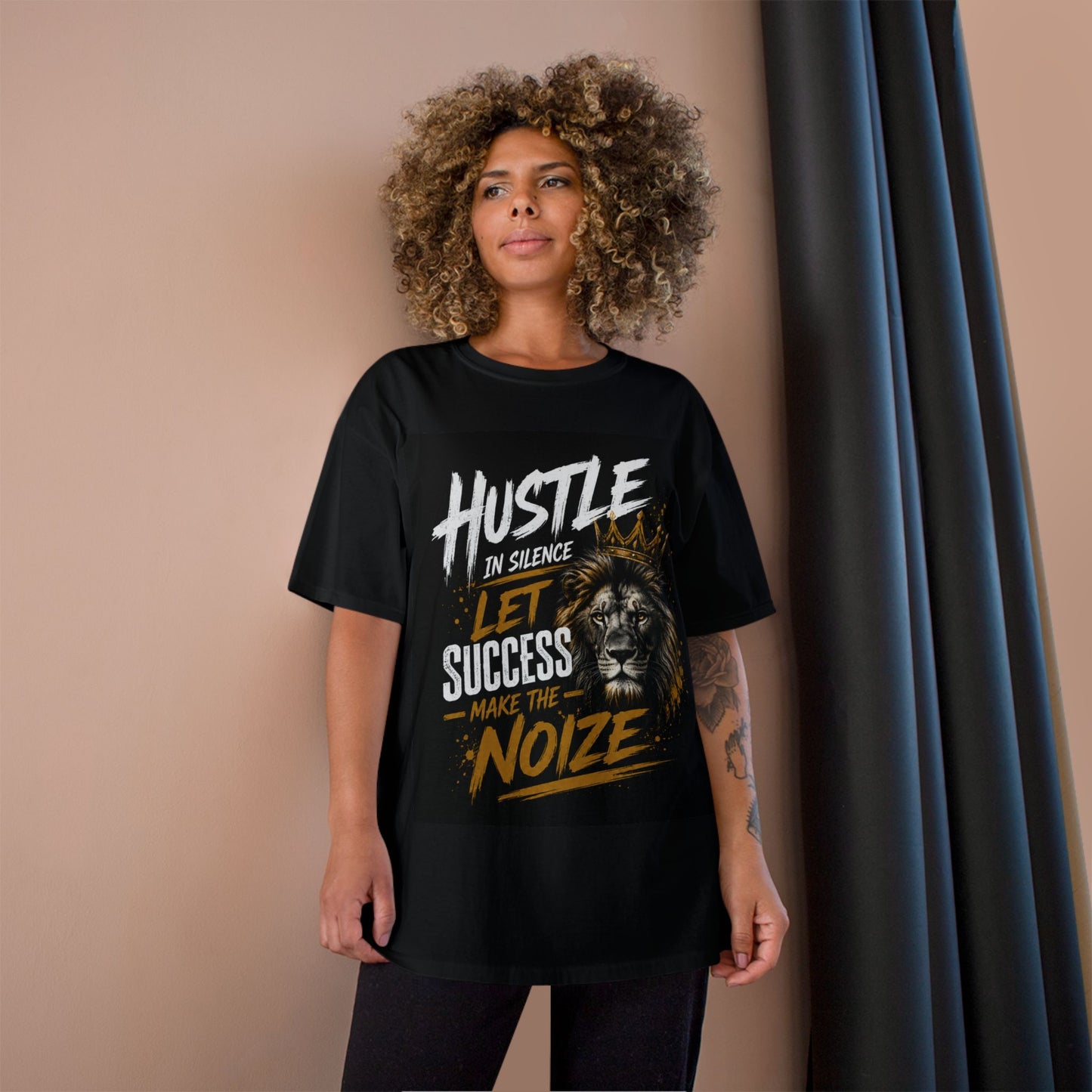 Hustle in Silence Lion T-Shirt — Let Success Make the Noise Motivational Tee