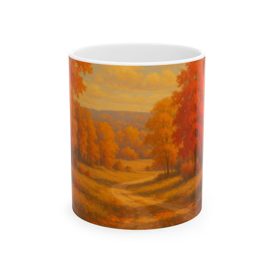 Autumn Landscape Ceramic Mug, Fall Coffee Cup, Cozy Home Gift, Thanksgiving Decor, Nature Lover's Mug, Seasonal Kitchenware  Digital Art
