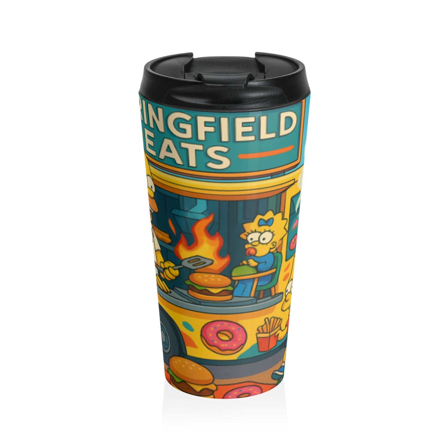 Funny Cartoon Travel Mug, Stainless Steel Coffee Tumbler, Gift for Simpsons Fans, Food Truck Lovers, Travel Coffee Cup